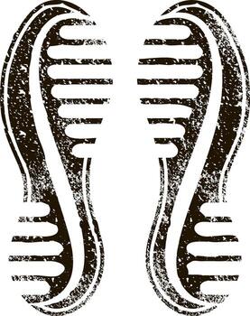 Grunge textured footprint revealing the sole of a shoe, embodying a powerful symbol of a journey and the presence left behind, marking a path of movement and exploration vector