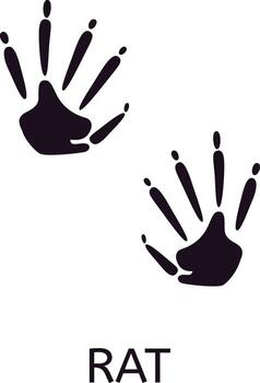 Two black rat paw prints are visible on a white background, showing fingers, palm pads, and claws, useful for educational or scientific projects related to animal tracking or rodent identification vector