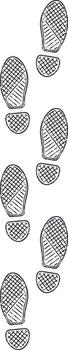 Sketch drawing depicting shoe footprints walking forward, creating a distinct path on a clean white background, capturing the essence of movement and exploration vector