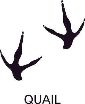 Black silhouette of quail footprints on a white background, featuring three toes pointing forward and one backward, ideal for wildlife identification and nature studies vector