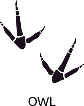 Owl footprint silhouette showcasing distinct talon marks, creating a striking visual against a clean white backdrop, ideal for wildlife and nature themed projects vector