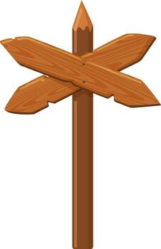 Empty wooden signpost with crossing arrows pointing in opposite directions, isolated on white background, ideal for concepts related to decisions, choices, directions and travel vector