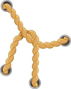 Four ropes passing through sturdy metal eyelets and joining together in a secure knot, forming a strong connection that symbolizes unity, strength, and reliable support vector