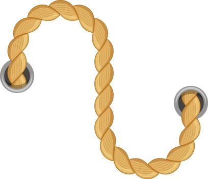 Thick twisted rope passing through two metal rings forming an s shape over a white background, ideal for projects related to sailing, climbing, or construction vector