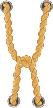 dos cuerdas colgando desde metálico anillos, formando un nudo en el centro, crear un sorprendentes visual en contra un limpiar blanco fondo, presentando un juguetón, caricaturesco estilo vector