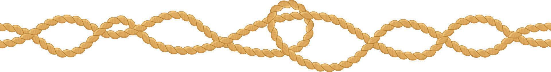 Intertwined rope creating various shapes and knots, forming a decorative border or element on a clean white background, suitable for nautical or maritime themes vector