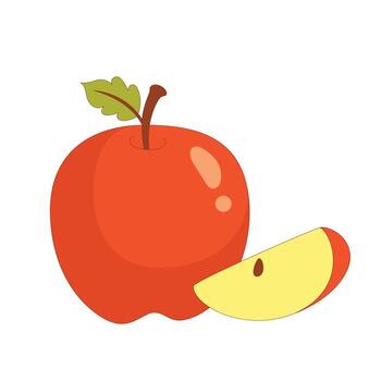 an apple with a slice of apple and a slice of apple vector