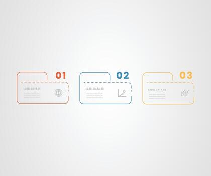3 square shape numbered box 3 steps business infograph with thin and dotted line vector