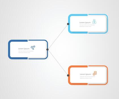 3 part business infograph showing expansion of business into 2 section with thin line vector