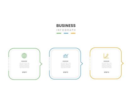 square shape icon 3 step business model process thin line data visualization vector
