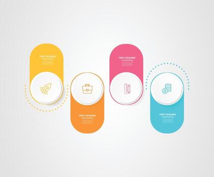 4 step switch button style shape colorful circle thin line business infograph vector