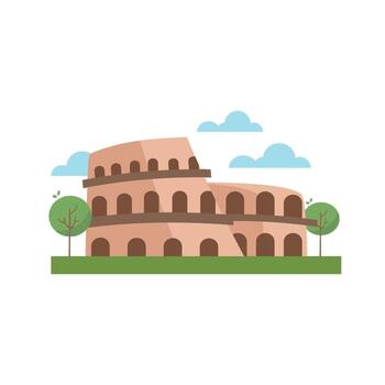 Flat Design Illustration of the Colosseum in Rome with Trees and Clouds vector
