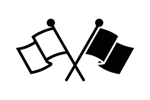 Two Crossed Flags Black and White Symbolic of Surrender or Checkered Racing Finish Simple Icon Style Design Element vector