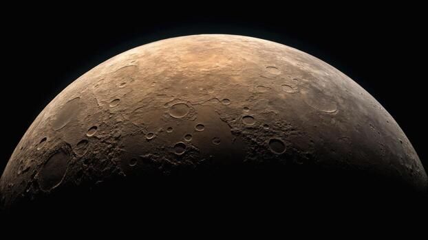 A detailed view of the moon's cratered surface against a black space background. photo