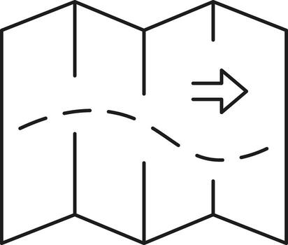 Folded map with navigation arrow and route vector