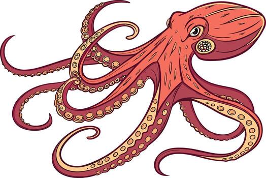 Hyper realistic octopus artwork with shiny skin effect and realistic suction cup details ideal for aquatic themed projects vector
