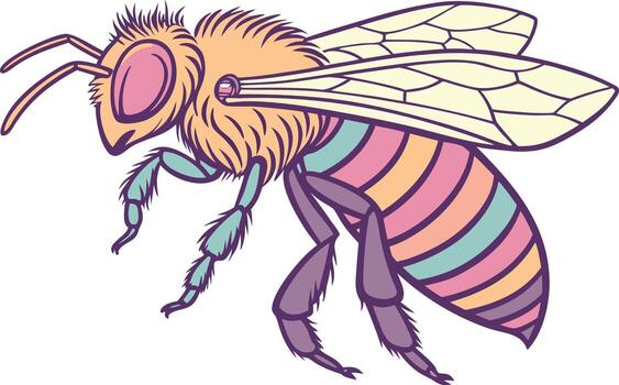 Realistic colorful bee artwork featuring shiny body patterns and natural gradient colors for nature and insect themed designs vector