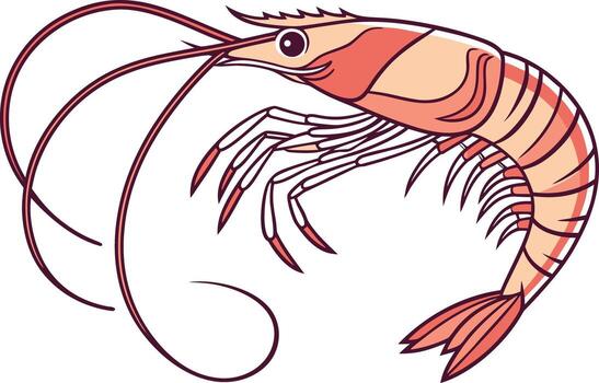 Hyper realistic colorful shrimp illustration with detailed shell texture and vibrant gradient colors for seafood and marine design vector