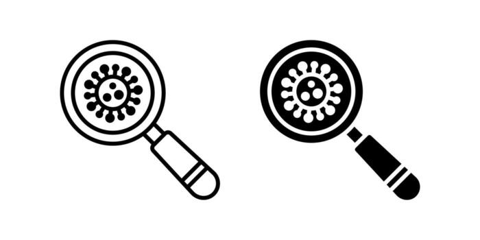 Magnification icon set. An icon design featuring a virus being examined under a magnifying glass. The design represents research, detection, and understanding of viruses and infectious diseases. vector