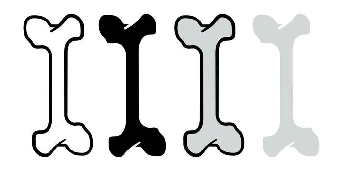 Bone icon set. A simple lineart drawing of a bone, perfect for illustrating medical concepts, anatomy, or spooky themes. Includes filled and outlined versions. vector