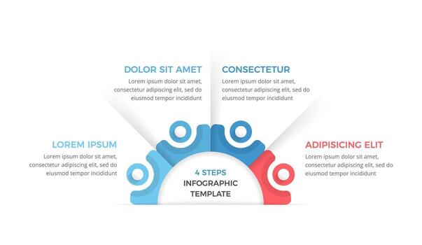 Infographic template with blue and red segments, four steps or options vector