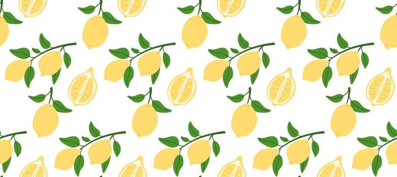 Seamless pattern with lemons on a branch with leaves. Summer pattern for fabric or wallpaper. illustration. vector