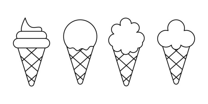 Set of ice cream. Cream Cones And Cups thin line icon. set of Ice Cream with Flavors in Cones. Ice cream icon isolated on white background. vector
