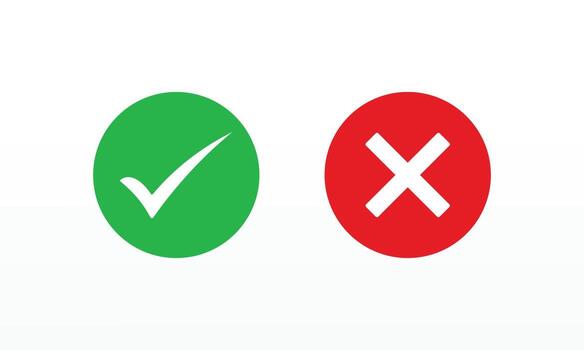 Check mark and cross mark icons, Editable icons isolated on white background vector