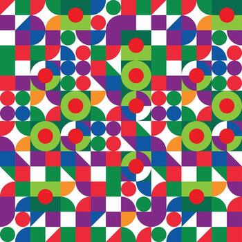 Seamless Colorful Geometric Pattern Background with Bold Abstract Tiles and Circular Shapes vector