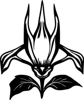 Abstract Floral Illustration With Pointed Petals And Angular Leaves in Black And White vector