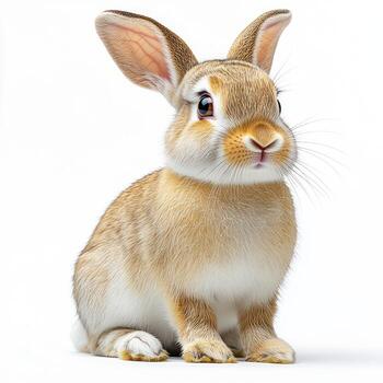 Fluffy rabbit sits calmly, highlighting its adorable face and perky ears in soft light photo