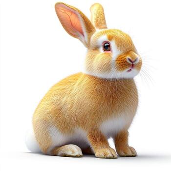 Cute fluffy rabbit posing on a white background with curious expression photo