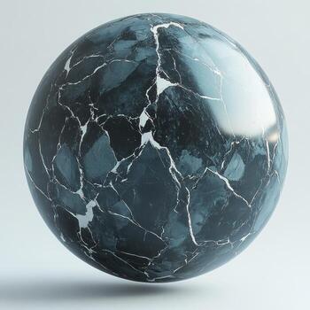Elegant black marble sphere with striking white veining against a simple backdrop photo
