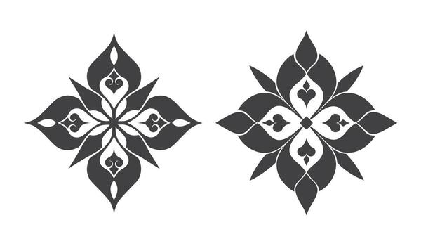 dos simétrico florido floral elementos con intrincado patrones en un oscuro silueta vector