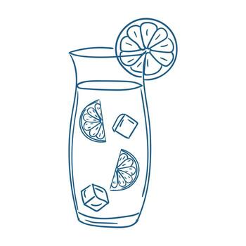 Refreshing lemonade served in a tall glass with ice cubes and lemon slices on a sunny day vector