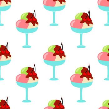 vistoso hielo crema helados con cerezas arreglado en un juguetón modelo en un blanco antecedentes vector