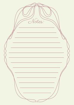 Notes Sheet In Elegant Whimsical Retro Coquette Outlined Hand Drawn Doodle Oval Ribbon Frame With Bow Design vector