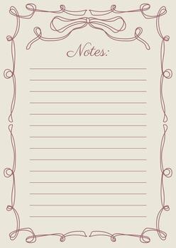 Notes Sheet In Whimsical Coquette Outlined Hand Drawn Curly Frame Design vector