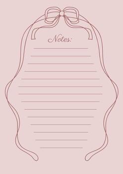 Notes Sheet In Red Whimsical Retro Coquette Outlined Hand Drawn Doodle Oval Ribbon Frame With Bow Design vector