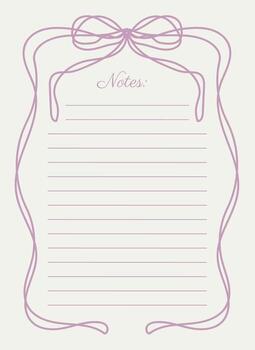 Notes Sheet Hand Drawn Whimsical Coquette Outline Ribbon Frame With Bow Retro Design vector