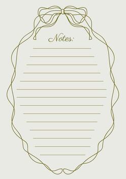 Notes Sheet In Golden Whimsical Retro Coquette Outlined Hand Drawn Doodle Oval Curly Frame With Bow Design vector