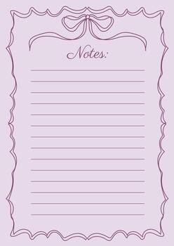 Notes Sheet In Whimsical Coquette Outlined Hand Drawn Frame Design vector
