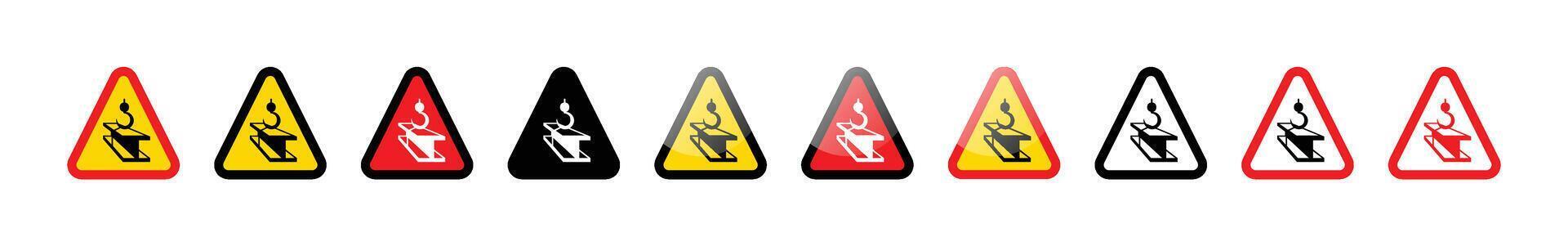 Collection of triangular warning signs depicting overhead load hazard symbol vector