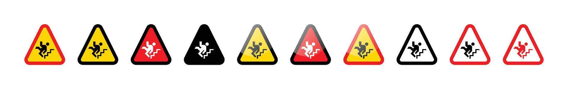 A row of triangular warning signs indicating a risk of falling down stairs vector