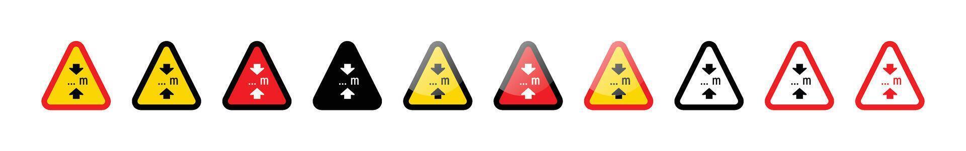 A row of height restriction signs in various color combinations on white vector