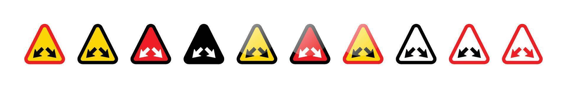 Collection of multiple diverging traffic signs in various colors and styles vector