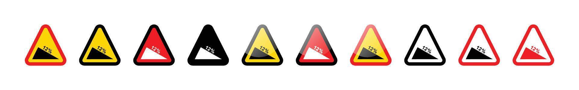Collection of triangular warning signs indicating a steep descent ahead vector