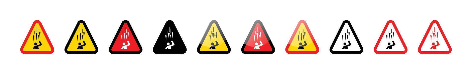 A row of falling object hazard warning signs in various color combinations vector