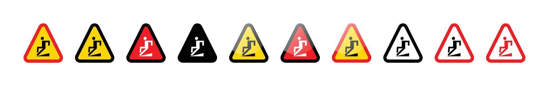 A row of triangle hazard signs warning of falling hazard in varied colors vector