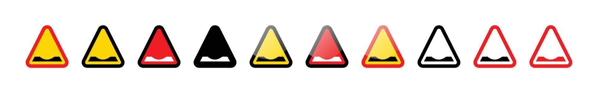 A collection of bumpy road warning signs in various color schemes on white vector